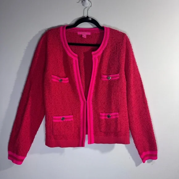 💗 Lilly Pulitzer Textured Knit Cardigan Pink XL - Picture 1 of 8